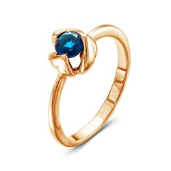 Золотое кольцо  с синим фианитом - 581