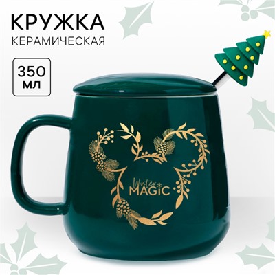 Новый год. Кружка керамическая с ложкой "Winter magic", 350 мл, Микки Маус