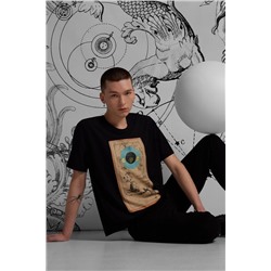 T-shirt bawełniany męski z domieszką elastanu z kolekcji Zodiak - Lew kolor czarny