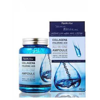 Сыворотка с гиалуроновой кислотой и коллагеном FarmStay All In One Collagen and Hyaluronic Ampoule