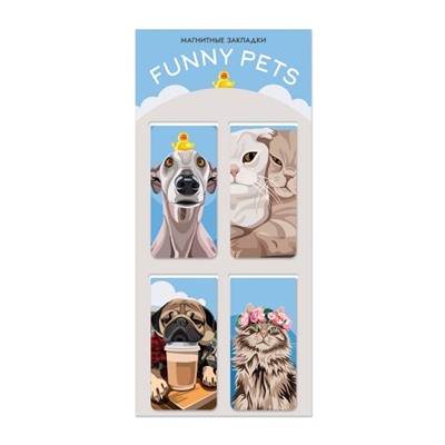 Набор магнитных закладок "Funny Pets", 4 шт., 35х70 мм