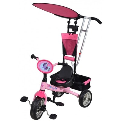Велосипед трехк. My Little Pony12"/10" розовый,пласт.хр.колеса,скл.плоск.тент,сумка,мягк.корз,подн