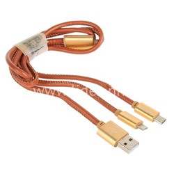 USB кабель 2в1 для iPhone 5/6/6Plus/7/7Plus/micro USB 1.0м AWEI CL-987 кожа (золото)