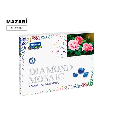 Алмазная мозаика 40х50см ПИОНЫ полная выкладка картон упак Mazari M-11202/Китай