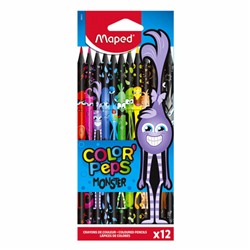 Карандаши цветные MAPED "COLOR PEP'S Black Monster", 12 цветов, трехгранные, 862612