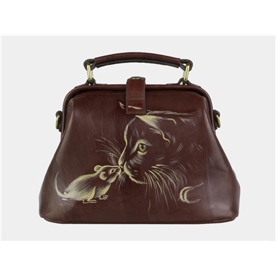 Коньячная кожаная сумка с росписью из натуральной кожи «W0013 Cognac Знакомство2»