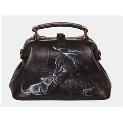 Черная кожаная сумка с росписью из натуральной кожи «W0013 BlackBrown Знакомство»