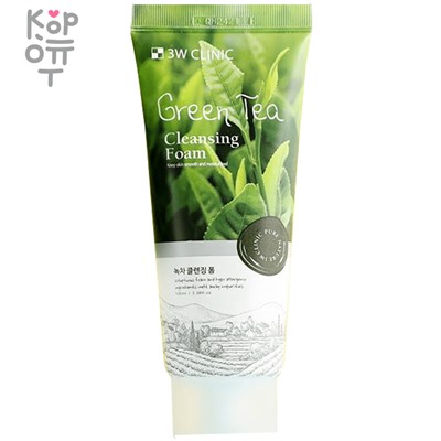 3W Clinic Green Tea Cleansing Foam - Пенка для умывания с Зеленым чаем, 100мл.,