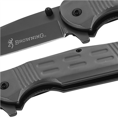 Складной нож Browning A332 Gray Titanium - Клинок изготовлен из очень прочной стали 3 Cr13, устойчивой к коррозии и отлично держащей заточку. Твердость закалки клинка - 56 HRC, длина - 95 мм. Общая длина ножа - 210 мм  №806