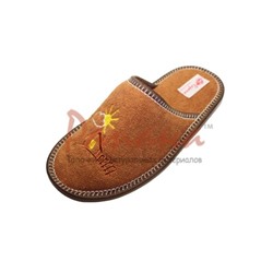 Домашняя обувь женская махра коричневая, вышивка "Домик" 502045