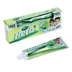 Dabur Herb'l Aloe Vera Gel Germ Kill Toothpaste with Toothbrush 150g / Аюрведический Зубной Гель-Паста Обеззараживающий с Алоэ Вера + Зубная Щётка Ср. Жесткости 150г