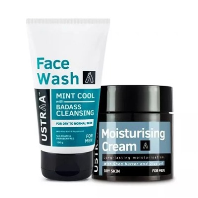 Набор для сухой кожи: средство для умывания и крем для лица (200 г + 100 г), Face Wash and Moisturising Cream Set, произв. Ustraa