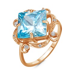 Золотое кольцо с фианитом голубого цвета - 020