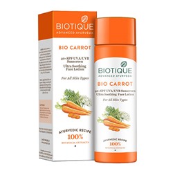 Biotique Bio Carrot 40+ SPF UVA/UVB Sunscreen Ultra Soothing Face Lotion 120ml / Био Морковь Солнцезащитный Лосьон 40+ SPF для Лица и Тела, Для Всех Типов Кожи 120мл