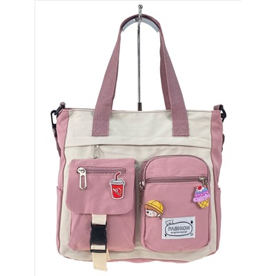 Молодежная сумка шоппер из текстиля, цвет белый с розовым