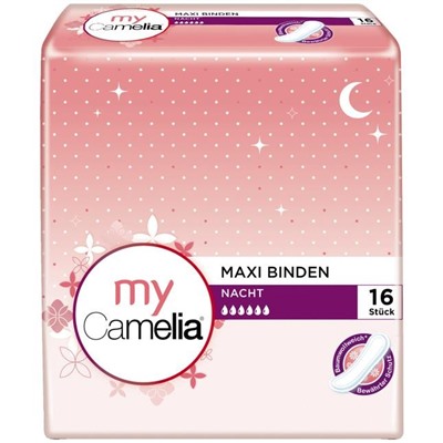 Camelia Maxi Binden Nacht Maxi Впитывающие прокладки Ночь для надежной защиты 16 шт.
