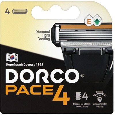 Сменные кассеты для бритвенной системы PACE 4, Dorco, 4 шт.