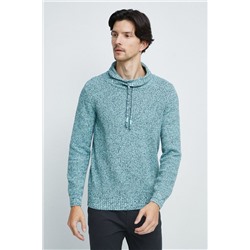 Sweter bawełniany męski wzorzysty kolor turkusowy