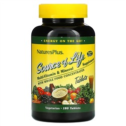 NaturesPlus, Source of Life, мультивитаминная и минеральная добавка с цельными пищевыми концентратами, 180 таблеток