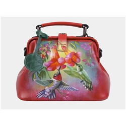 Красная кожаная сумка с росписью из натуральной кожи «W0013 Red Колибри»
