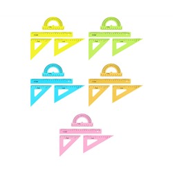Набор чертежный СТАММ, размер M (линейка 20см, 2 треугольника, транспортир), прозрачный, неоновые цвета, ассорти, европодвес
