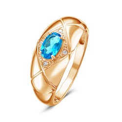 Золотое кольцо с голубым фианитом - 586