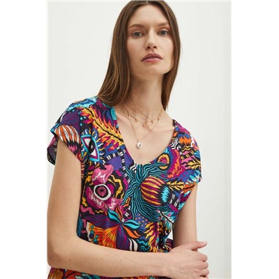 T-shirt bawełniany damski wzorzysty kolor multicolor