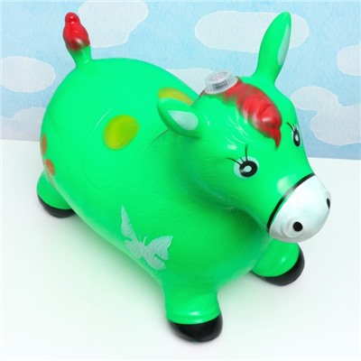Игрушка - прыгун детская "Музыкальная Лошадка" резиновая надувная, 50х30см, зеленая