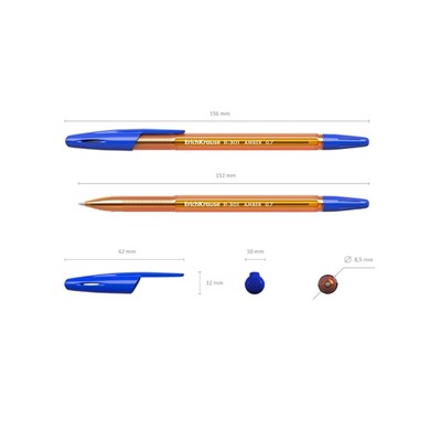 Набор ручек шариковых 3 штуки ErichKrause R-301 Amber Stick, узел 0.7 мм, чернила синие, длина линии письма 2000 метров, европодвес