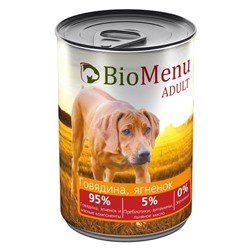 Консервы BioMenu ADULT для собак говядина/ягненок 95%-мясо , 410гр