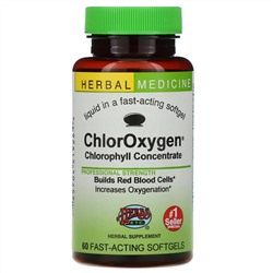 Herbs Etc., ChlorOxygen, концентрат хлорофилла, 60 быстродействующих мягких капсул
