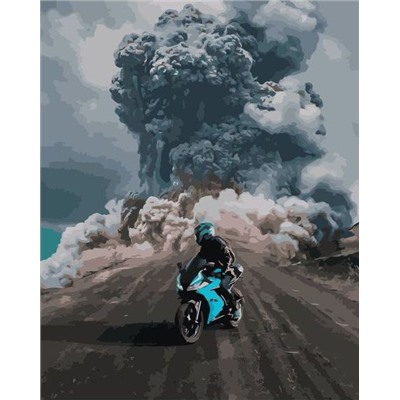 Картина по номерам 40х50 - Мотоциклист у вулкана