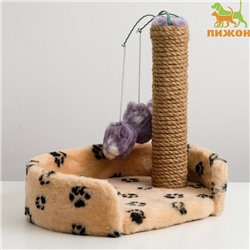 Лежанка с когтеточкой для котят, 34 х 26 х 34 см, джут, микс цветов