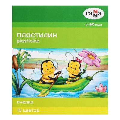 Пластилин мягкий (восковой) 10 цветов 150 г Гамма "Пчелка", со стеком, картонная упаковка 280031Н