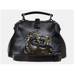 Черная кожаная сумка с росписью из натуральной кожи «W0013 Black Piton Змей»