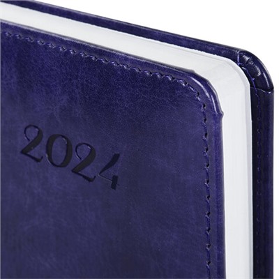 Ежедневник датированный 2024 А5 138x213 мм BRAUBERG "Legend", застёжка, под кожу, фиолетовый, 114864