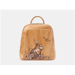 Бежевый кожаный рюкзак с росписью из натуральной кожи «R0023 Beige Ла Ливьер»