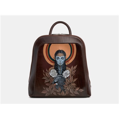 Коричневый кожаный рюкзак с росписью из натуральной кожи «R0023 Brown Покахонтас»