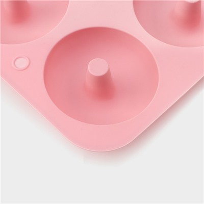 Форма для выпечки Доляна «Пончик», силикон, 26×18×2,5 см, 6 ячеек (d=7,5 см), цвет персиковый