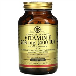 Solgar, натуральный витамин E, 268 мг (400 МЕ), 100 капсул