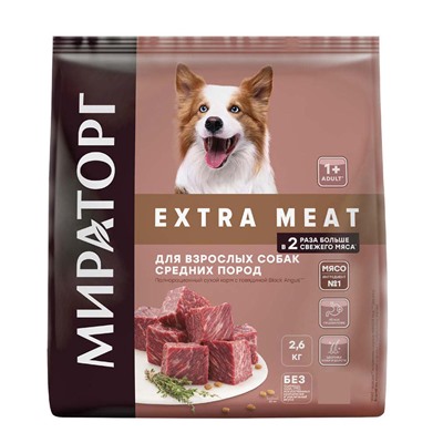 Сухой корм Extra Meat д/взр.соб.сред.пород старше 1года Black Angus с говяд.2,6кг.1/4к.1010024078