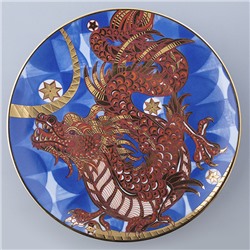 Декоративная тарелка 19,5 см, ф "Эллипс" рис "Дракон Лун" фарфор. Подарочный набор