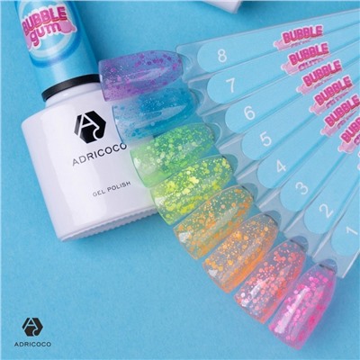 ADRICOCO Гель-лак для ногтей с цветной неоновой слюдой / Bubble Gum №07, морозная голубика, 8 мл