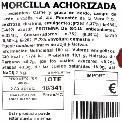 Morcilla Ibérica Achorizada Nejosa 375 g