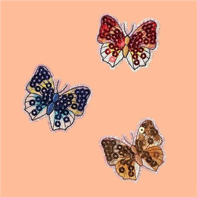Набор термоаппликаций «Бабочки», 3 шт, с пайетками