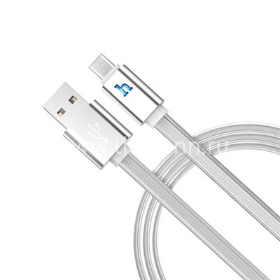 USB кабель micro USB 1.2м HOCO UPL12 Plus LED индикатор; силиконовая оплетка (серебро)