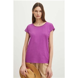 T-shirt bawełniany damski z ozdobną aplikacją kolor fioletowy