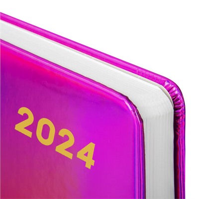 Ежедневник датированный 2024 А5 138x213 мм, BRAUBERG "Holiday", под кожу, "зеркальный", фиолетовый, 114844