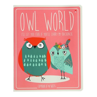 Тетрадь 48 листов в клетку CUTE OWLS, обложка мелованный картон, матовая ламинация Soft Touch, МИКС