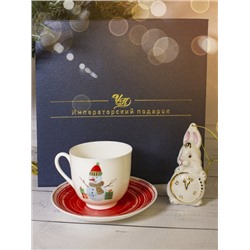 Новогодний подарок средний ЧАШ/БЛ Ландыш Снеговик КН1+Кролик с часами+Подарочная упаковка